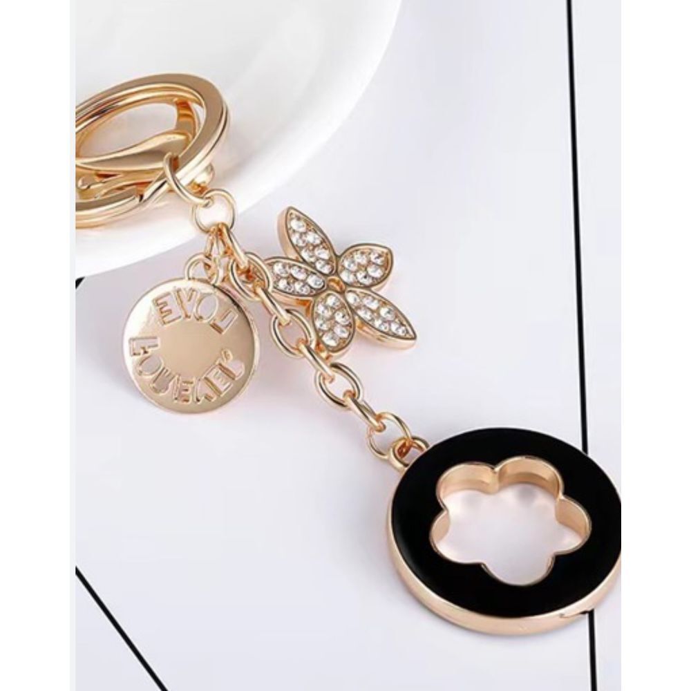Forever Love Crystal Flower Charm Keychain Bag Accessory Rose Gold Black Gift